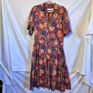 Vintage Liz Claiborne Dress Womens 6 Short Sleeve Rayon Button